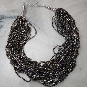 Multi-Strand Iridescent Beaded Statement Necklace